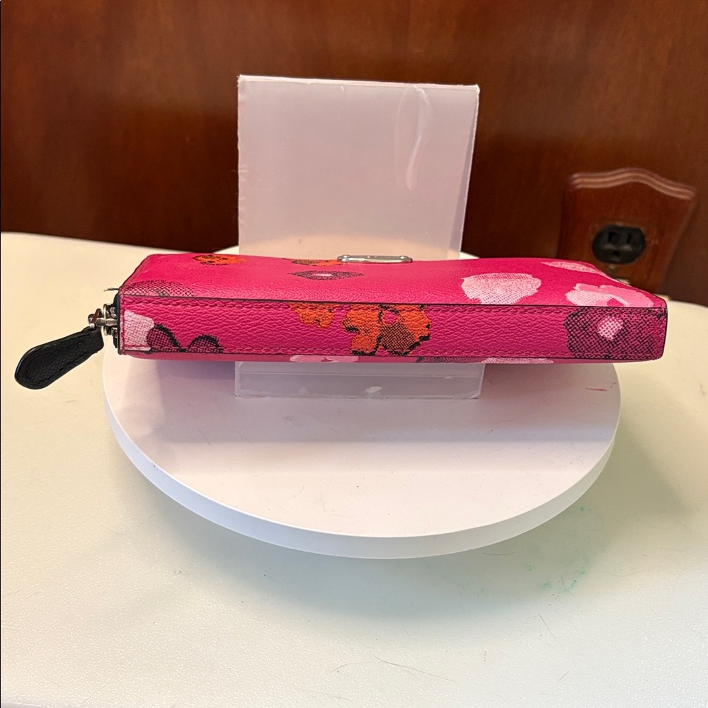 Coach long wallet  Zip-Around Wallet hot pink floral/white black orange coated c - Picture 10 of 16